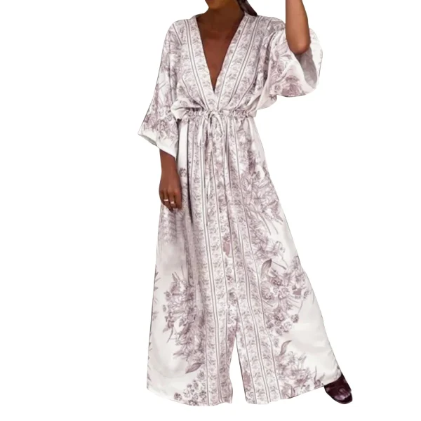 2024 Boho Print Half Sleeve Dress Women Fashion Japanese Kimono Cardigan Vintage Lace Up Beach Loose Robe Oversize Femme Vestido