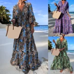 2024 Boho Print Half Sleeve Dress Women Fashion Japanese Kimono Cardigan Vintage Lace Up Beach Loose Robe Oversize Femme Vestido