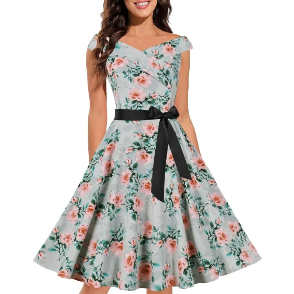 Cocktail Dress for Women Dot Print Vintage Dress 50s 60s Retro Rockabilly Party Sundress Sleeveless Swing Fashion Robe Vestidos