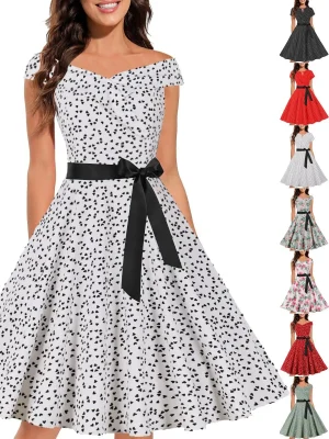 Cocktail Dress for Women Dot Print Vintage Dress 50s 60s Retro Rockabilly Party Sundress Sleeveless Swing Fashion Robe Vestidos