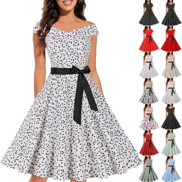 Cocktail Dress for Women Dot Print Vintage Dress 50s 60s Retro Rockabilly Party Sundress Sleeveless Swing Fashion Robe Vestidos