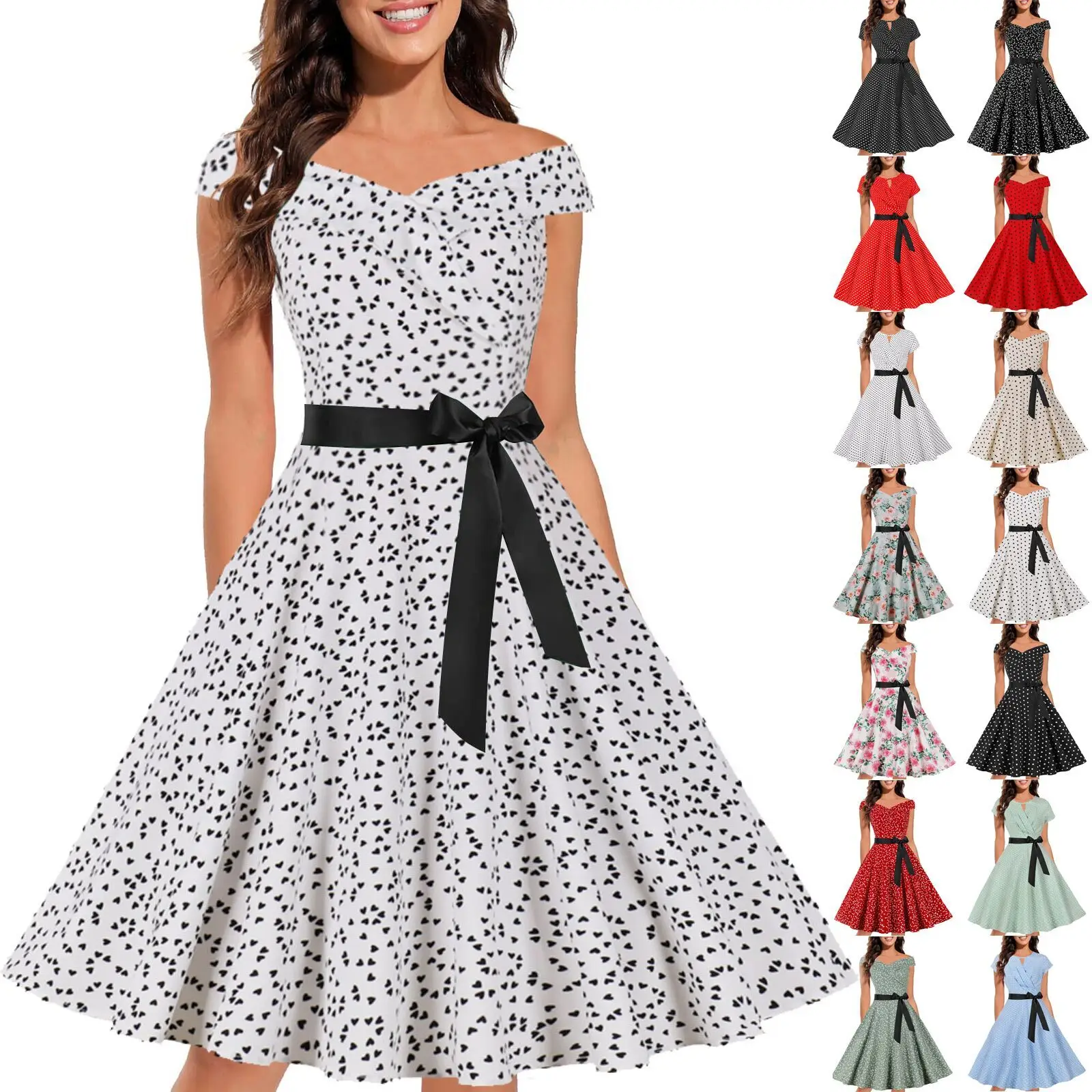Cocktail Dress for Women Dot Print Vintage Dress 50s 60s Retro Rockabilly Party Sundress Sleeveless Swing Fashion Robe Vestidos