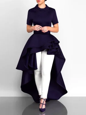 Fashion High Low Long Dress Summer Women Solid Ruffles Prom Swing Dresses Beachwear Women Evening Party Dress vestidos de fiest