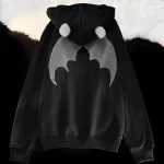 Harajuku Bats Wing Zipper Hoodies Plush Devil Horn Hoodie Thermal Lined Hooded Sweatshirt Halloween Oversized Harajuku Jackets
