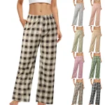 Harajuku Plaid Pants Women Oversize Wide Leg Trousers Female Korean High Waist Wide Leg Trousers Home Wear Straght Casual Pants