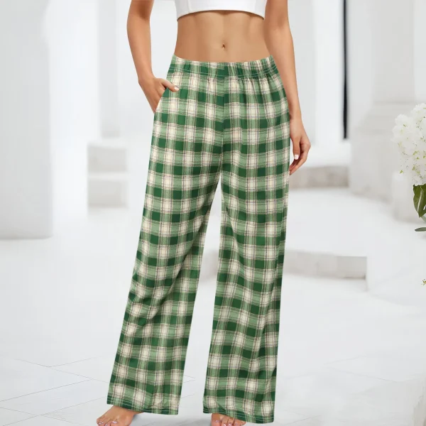 Harajuku Plaid Pants Women Oversize Wide Leg Trousers Female Korean High Waist Wide Leg Trousers Home Wear Straght Casual Pants