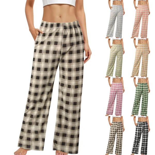 Harajuku Plaid Pants Women Oversize Wide Leg Trousers Female Korean High Waist Wide Leg Trousers Home Wear Straght Casual Pants