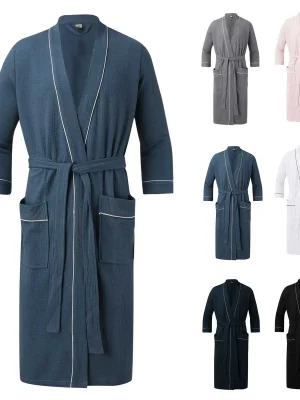 Long Sleeves Bathrobe For Men Long Thick Absorbent Terry Bath Robe Kimono Men Towel Bathrobe Solid Sleepwear Women Dressing Gown