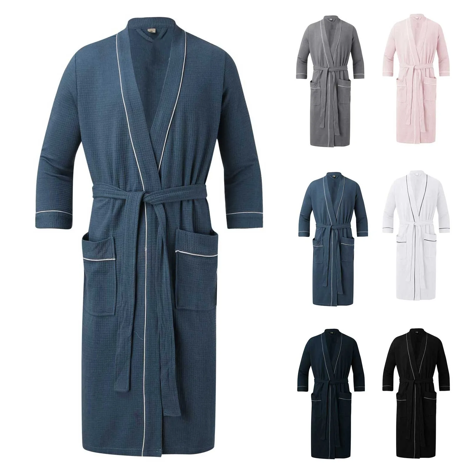 Long Sleeves Bathrobe For Men Long Thick Absorbent Terry Bath Robe Kimono Men Towel Bathrobe Solid Sleepwear Women Dressing Gown