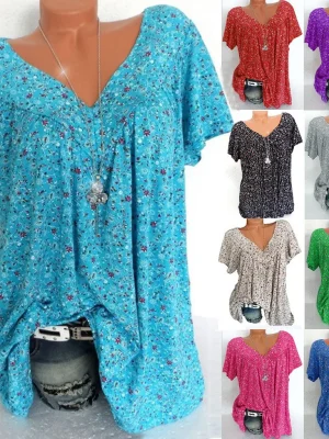 OverSize Fashion Printed T-Shirt Casua Summer tshirt Ladies V-Neck Tunic Tops Female Women Short Sleeve Shirt Blusas Pullover