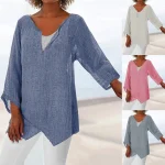 Oversized Cotton Linen Women's Blouse V Neck Long Sleeve Tunic Shirts Loose Casual Midi T Shirt Tops Autumn Women Outfits Blusa