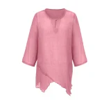 Oversized Cotton Linen Women's Blouse V Neck Long Sleeve Tunic Shirts Loose Casual Midi T Shirt Tops Autumn Women Outfits Blusa