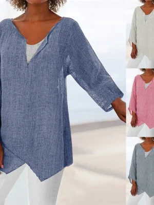 Oversized Cotton Linen  Women's Blouse V Neck Long Sleeve Tunic Shirts Loose Casual Midi T Shirt Tops Autumn Women Outfits Blusa