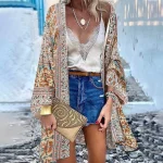 Oversized Summer Long Cardigan Boho Print Blouse Casual Loose Sheer Chiffon Kimono Tops Female Women Half Sleeve Shirt Blusas