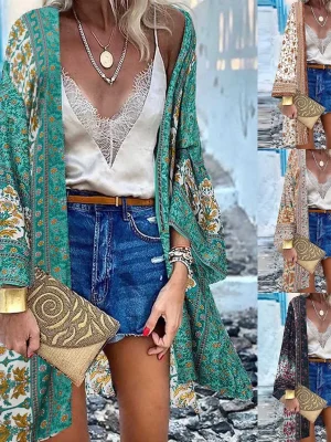 Oversized  Summer Long Cardigan Boho Print Blouse Casual Loose Sheer Chiffon Kimono Tops Female Women Half Sleeve Shirt Blusas