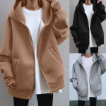 Oversized Women Sweatshirt Hoodies Zipper Autumn New Fashion Casual Black Hooded Sweatshirt Long Sleeve Coat Baggy Casual Jacket