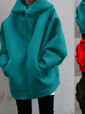 Oversized Women Sweatshirt Hoodies Zipper Autumn New Fashion Casual Black Hooded Sweatshirt Long Sleeve Coat Baggy Casual Jacket