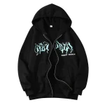 Oversized Zip Up Hoodies Hip Hop Sweatshirt Vintage Goth Print Hooded Jacket Women Loose Casual Hoodie Zipper Thin Hoodies Coats