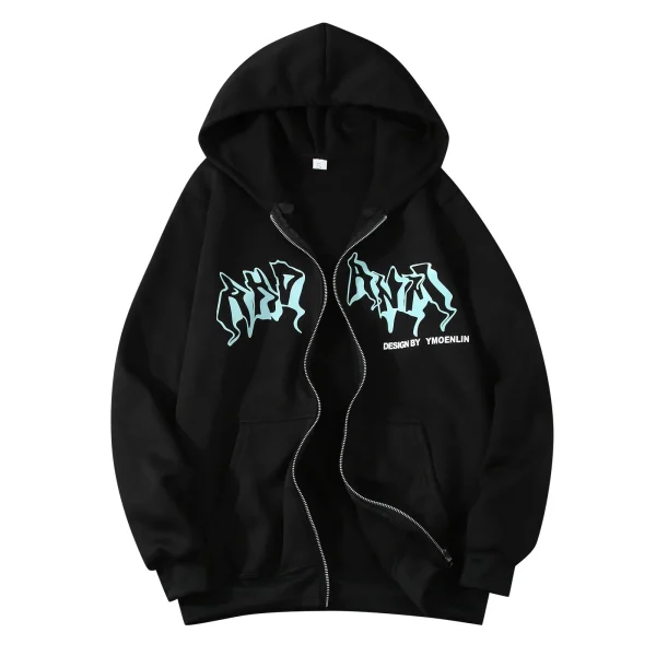Oversized Zip Up Hoodies Hip Hop Sweatshirt Vintage Goth Print Hooded Jacket Women Loose Casual Hoodie Zipper Thin Hoodies Coats