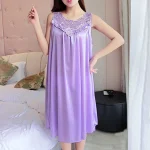 Plus Size Nightgown Women Casual Solid Dress Sleeveless O Neck Lace Splice Dress Sleepwear for Women Bathing Suit Robe Pajamas