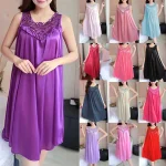 Plus Size Nightgown Women Casual Solid Dress Sleeveless O Neck Lace Splice Dress Sleepwear for Women Bathing Suit Robe Pajamas
