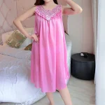 Plus Size Nightgown Women Casual Solid Dress Sleeveless O Neck Lace Splice Dress Sleepwear for Women Bathing Suit Robe Pajamas