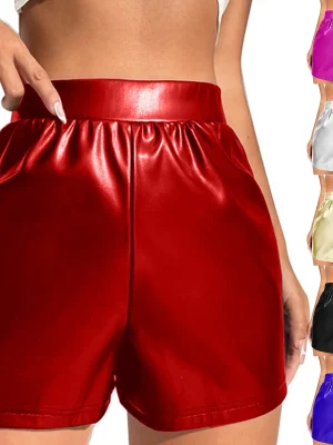 Sexy Black PU Fashion Casual Summer Shorts Women Clothing Faux Leather Goth High Waisted Womens Shorts Y2k Dancing Short Pants
