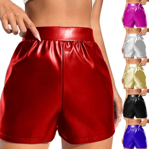 Sexy Black PU Fashion Casual Summer Shorts Women Clothing Faux Leather Goth High Waisted Womens Shorts Y2k Dancing Short Pants