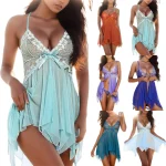 Sexy Lingerie Set Women Porn Erotic Pajamas Lace Nightdress Sex Babydolls Clothes Transparent Dress With Panties Nighties Thongs