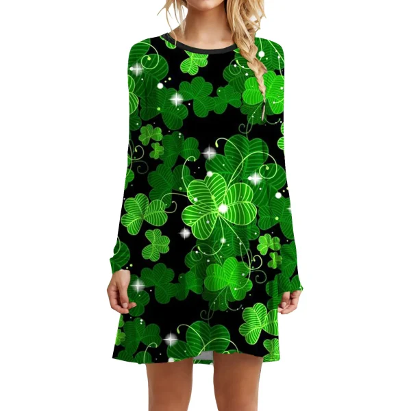 St Patricks Day Costumes Party Dress Women Long Sleeve Fur Collar 1950s Housewife Vintage