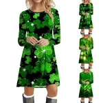 St Patricks Day Costumes Party Dress Women Long Sleeve Fur Collar 1950s Housewife Vintage