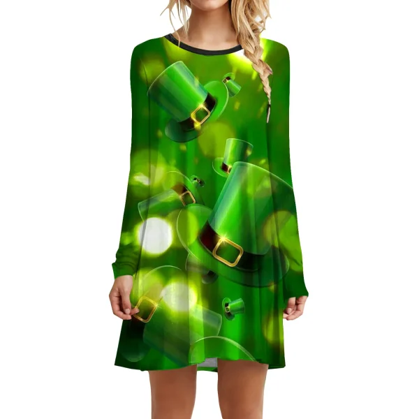 St Patricks Day Costumes Party Dress Women Long Sleeve Fur Collar 1950s Housewife Vintage