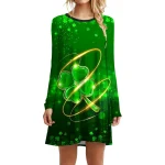 St Patricks Day Costumes Party Dress Women Long Sleeve Fur Collar 1950s Housewife Vintage