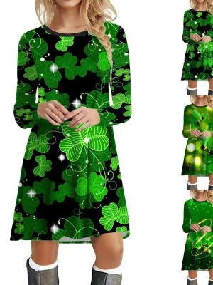 St Patricks Day Costumes Party Dress Women Long Sleeve Fur Collar 1950s Housewife Vintage