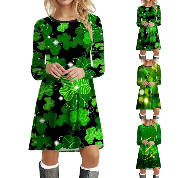 St Patricks Day Costumes Party Dress Women Long Sleeve Fur Collar 1950s Housewife Vintage