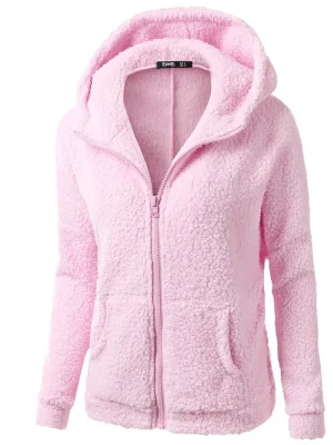 Women Autumn Winter Warm Hoodie Jacket Casual Female Hoodies Sweatershirt Zipper Coat Solid Soft Fleece Teddy Bear Wool Coats