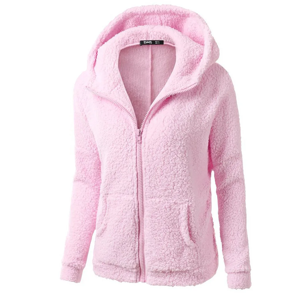 Women Autumn Winter Warm Hoodie Jacket Casual Female Hoodies Sweatershirt Zipper Coat Solid Soft Fleece Teddy Bear Wool Coats