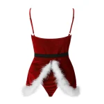 Women Christmas Dress Pajamas Lingerie Cosplay Santa Claus Costume Carnival Theme Party Clubwear Plush Feather Trim Velvet Dress