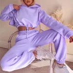 Women Hooded Tracksuit Sports 2 Pieces Set Sweatshirts Pullover Hoodies Pants Suit Home Sweatpants Trousers Winter Warm Outfits