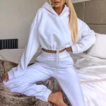 Women Hooded Tracksuit Sports 2 Pieces Set Sweatshirts Pullover Hoodies Pants Suit Home Sweatpants Trousers Winter Warm Outfits