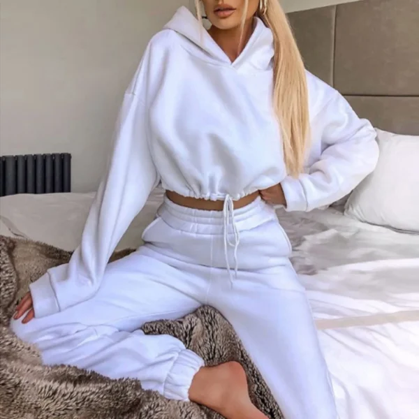 Women Hooded Tracksuit Sports 2 Pieces Set Sweatshirts Pullover Hoodies Pants Suit Home Sweatpants Trousers Winter Warm Outfits