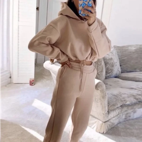 Women Hooded Tracksuit Sports 2 Pieces Set Sweatshirts Pullover Hoodies Pants Suit Home Sweatpants Trousers Winter Warm Outfits