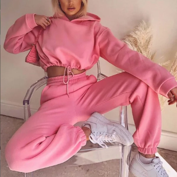 Women Hooded Tracksuit Sports 2 Pieces Set Sweatshirts Pullover Hoodies Pants Suit Home Sweatpants Trousers Winter Warm Outfits