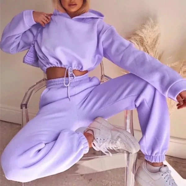Women Hooded Tracksuit Sports 2 Pieces Set Sweatshirts Pullover Hoodies Pants Suit Home Sweatpants Trousers Winter Warm Outfits