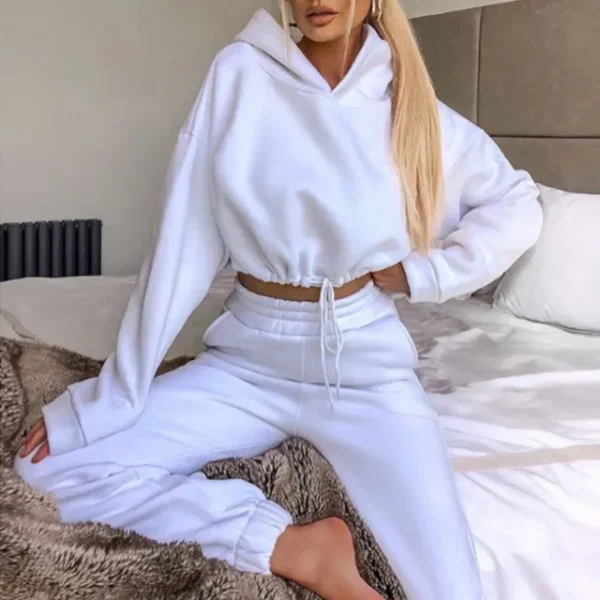 Women Hooded Tracksuit Sports 2 Pieces Set Sweatshirts Pullover Hoodies Pants Suit Home Sweatpants Trousers Winter Warm Outfits