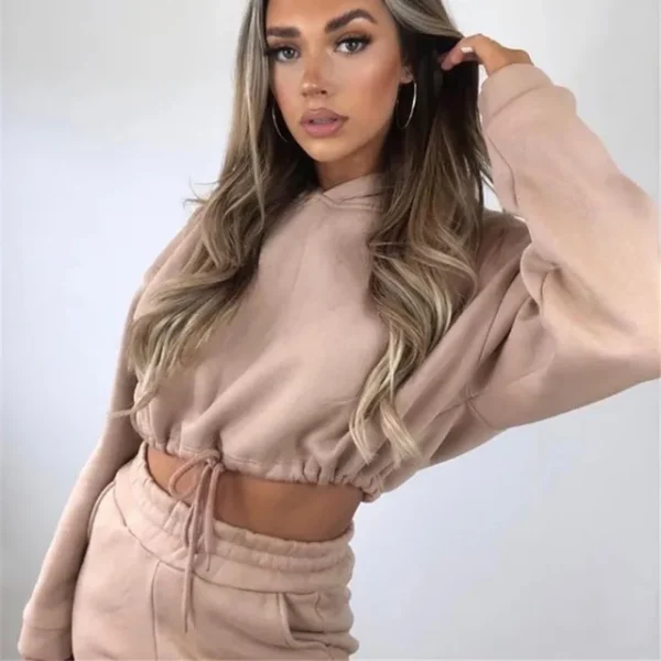 Women Hooded Tracksuit Sports 2 Pieces Set Sweatshirts Pullover Hoodies Pants Suit Home Sweatpants Trousers Winter Warm Outfits