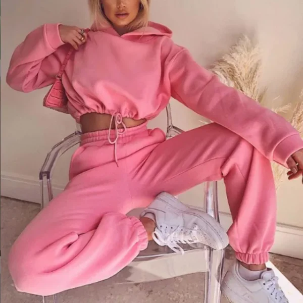 Women Hooded Tracksuit Sports 2 Pieces Set Sweatshirts Pullover Hoodies Pants Suit Home Sweatpants Trousers Winter Warm Outfits