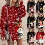 Women Long Sleeve Red Christmas Dress Casual Fashion Fleece Long Crewneck Pullover Sweatshirt Skater Dresses For Women Plus Size