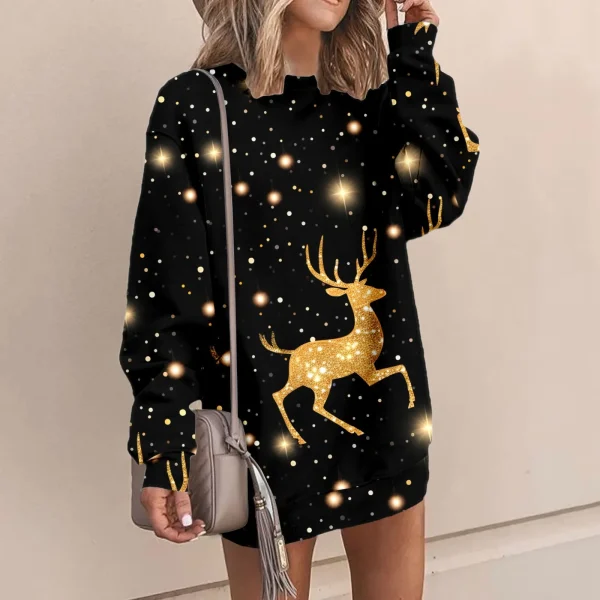 Women Long Sleeve Red Christmas Dress Casual Fashion Fleece Long Crewneck Pullover Sweatshirt Skater Dresses For Women Plus Size