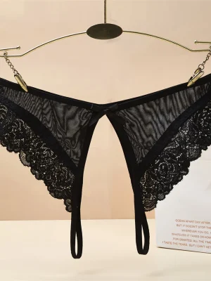 Women Panties Sexy Floral Lace Embroidery Black See Through Panty Underwear Brief Plus Crotchless Thong Lingerie Exotic G-String